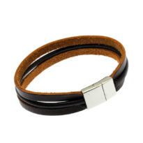Pulseira de couro castanho e preto