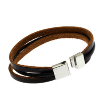 Pulseira de couro castanho e preto