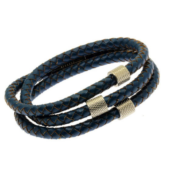 Pulseira de couro azul tripla