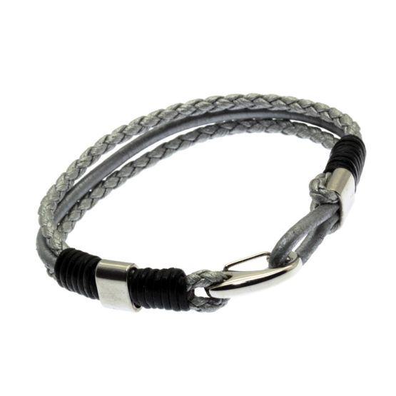 Pulseira de couro cinzenta tripla