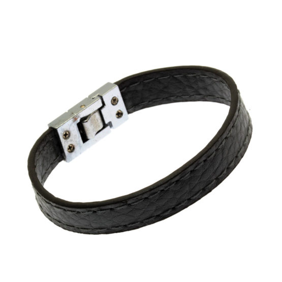 Pulseira de couro cinzento lisa