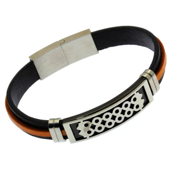 Pulseira de couro castanha lisa 2 tons