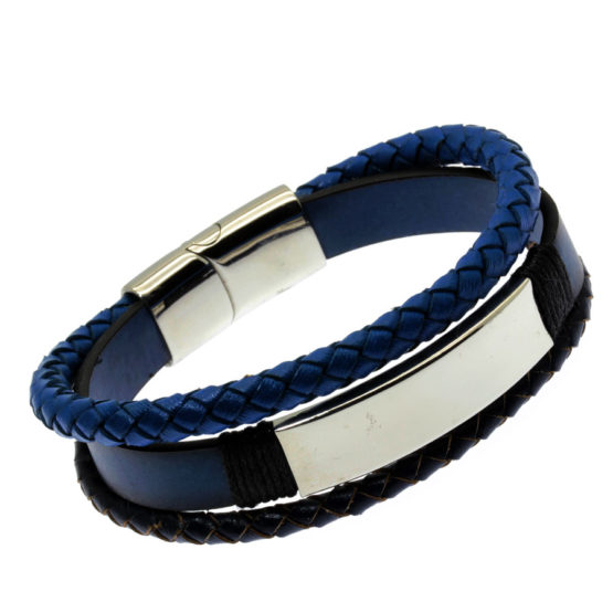 Pulseira de couro azul tripla