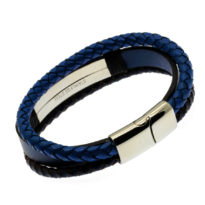 Pulseira de couro azul tripla