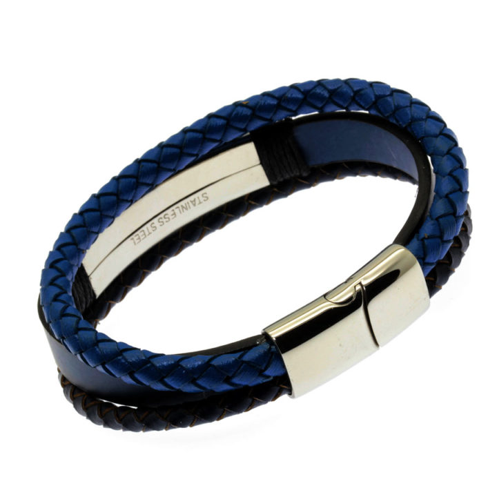 Pulseira de couro azul tripla