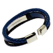 Pulseira de couro azul tripla