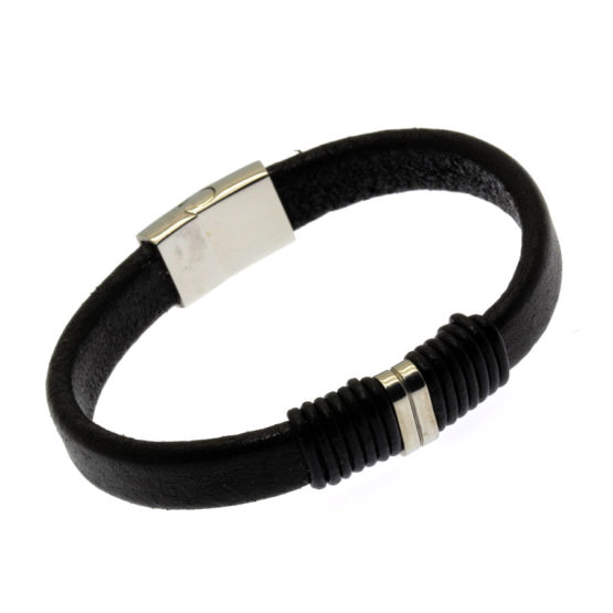 Pulseira de couro preta lisa
