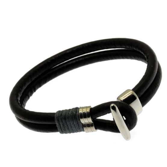 Pulseira de couro preta dupla