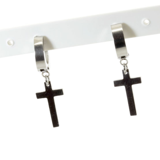Brincos aço inoxidável argolas com Cruz