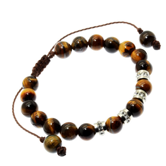 Pulseira Tibetana Olho-de-tigre e aço com brilho