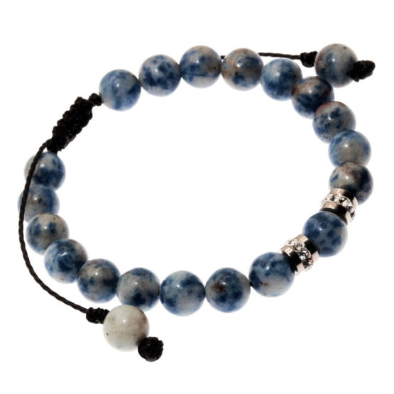 Pulseira Tibetana Sodalita e aço com brilho