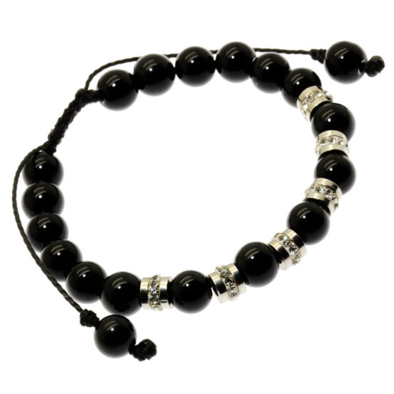 Pulseira Tibetana Ónix e aço com brilho