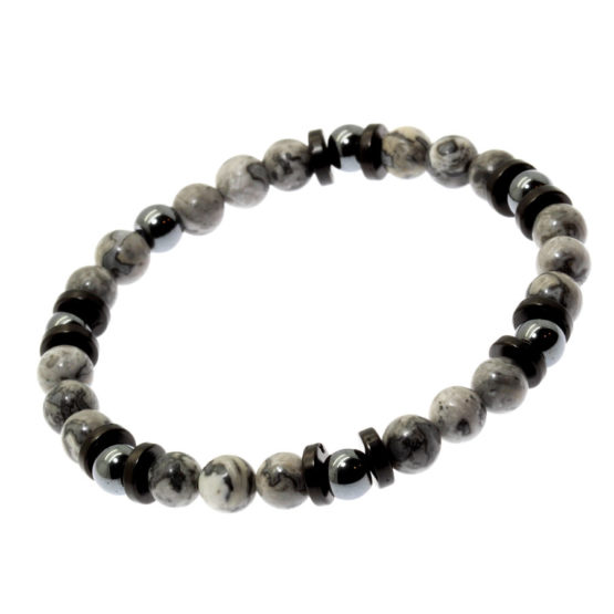 Pulseira Jaspe cinzenta e coco