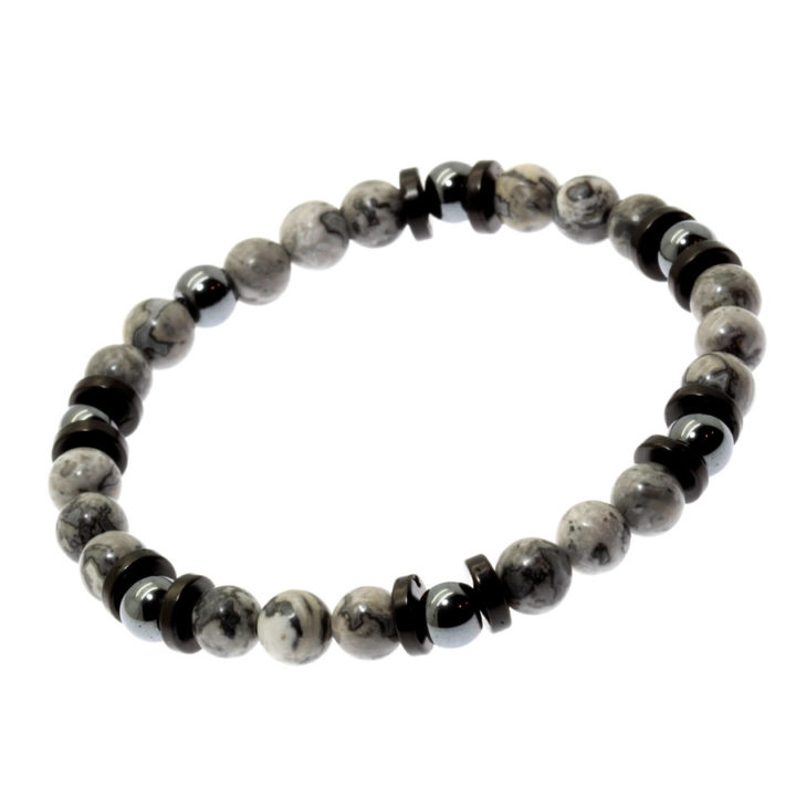 Pulseira Jaspe cinzenta e coco
