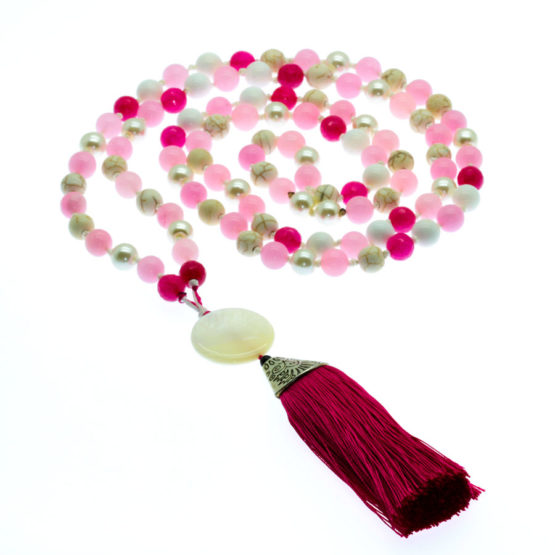 Japamala com pedras naturais ágata e quartz rosa
