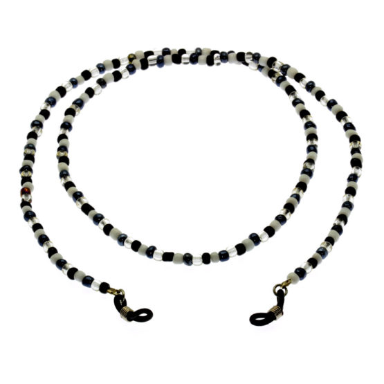 Fita de óculos de missangas branco/preto
