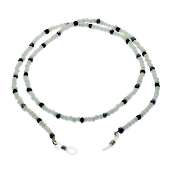 Fita de óculos de missangas branco e preto