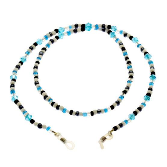 Fita de óculos missangas e cristais azul/branco
