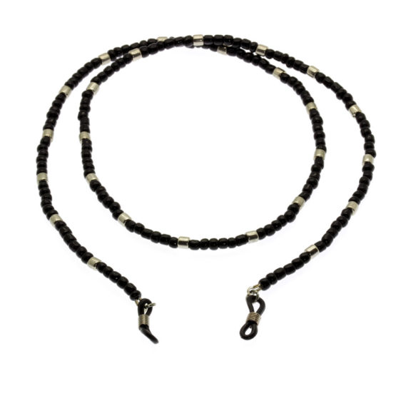 Fita de óculos de missangas preto / prateado