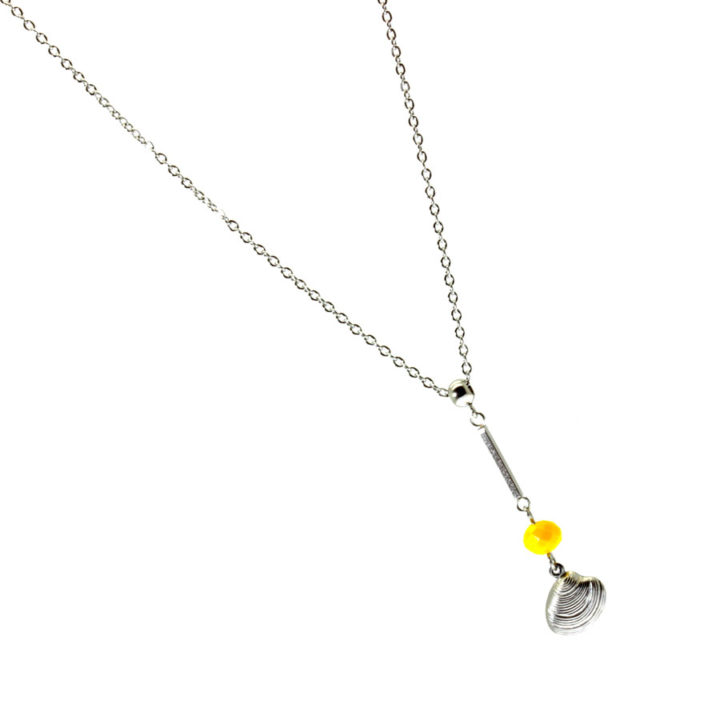 Conjunto colar e brincos conchas amarelo