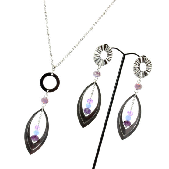 Conjunto colar e brincos lágrima roxo