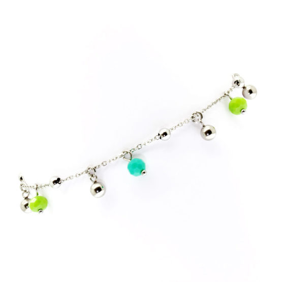 Pulseira de pé com cristais verdes