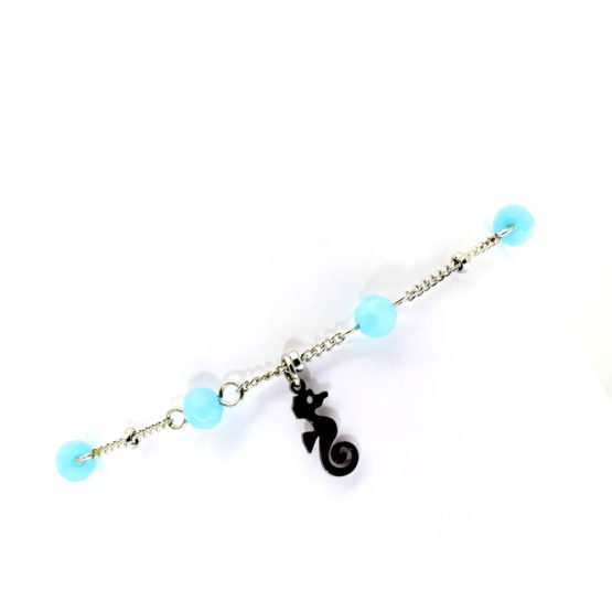 Pulseira de pé cavalo marinho - cristais azuis
