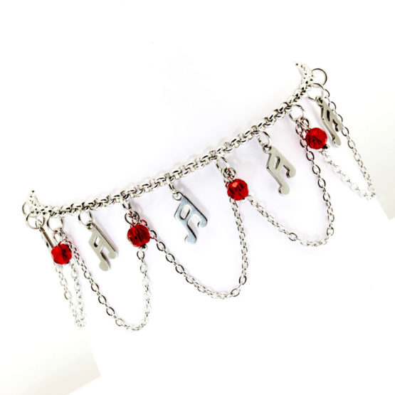Pulseira de pé dupla com notas musicais e cristais