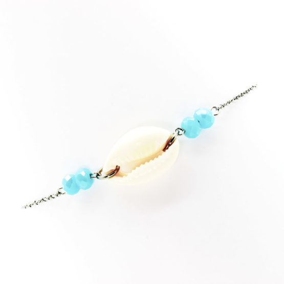Pulseira de pé búzio - cristais azul claro
