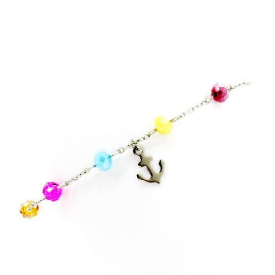 Pulseira de pé âncora - cristais coloridos