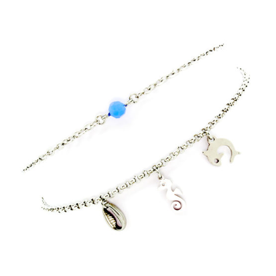Pulseira de pé dupla com animais do mar - azul