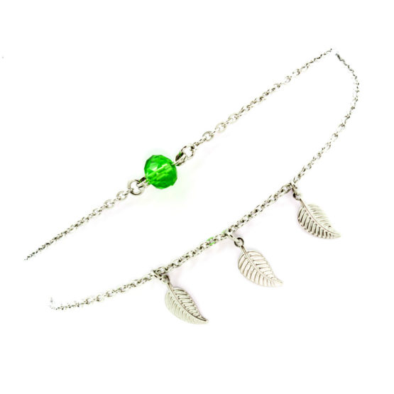 Pulseira de pé dupla com folhas - cristal verde