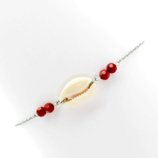 Pulseira de pé búzio - cristais vermelhos