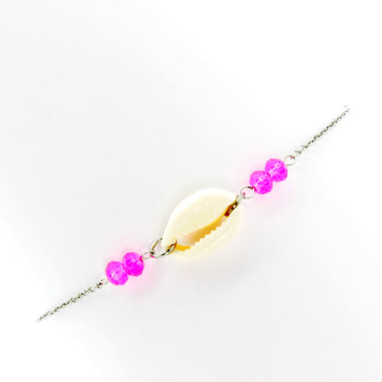 Pulseira de pé búzio - cristais rosa