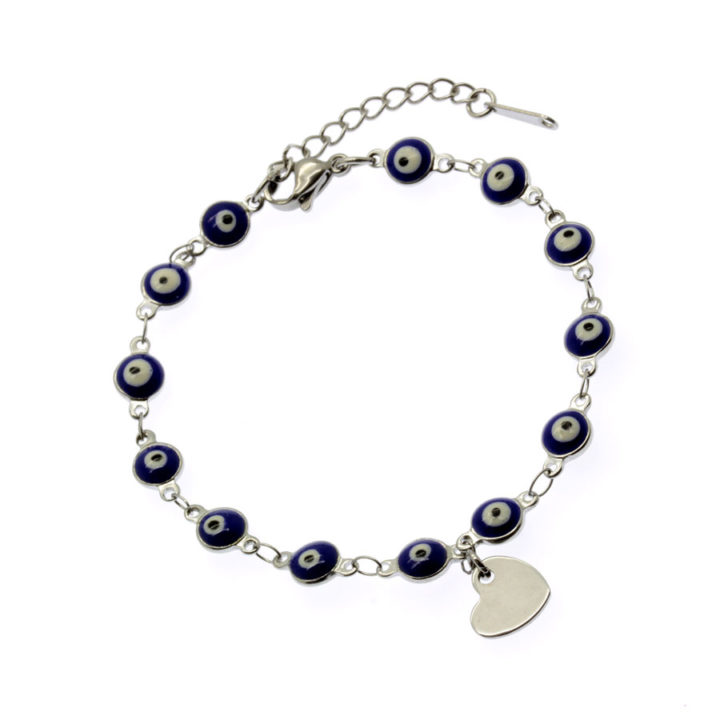 Pulseira aço com Olhos Gregos e coração