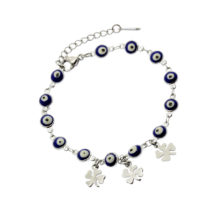Pulseira aço com Olhos Gregos e trevos