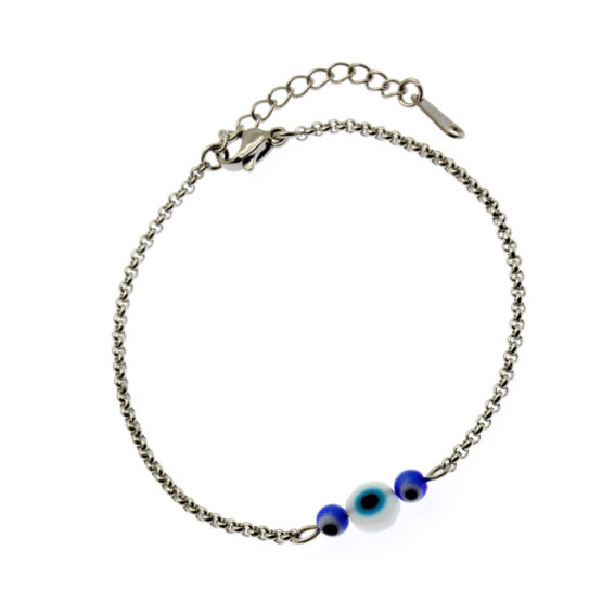Pulseira aço com Olhos Gregos de Murano
