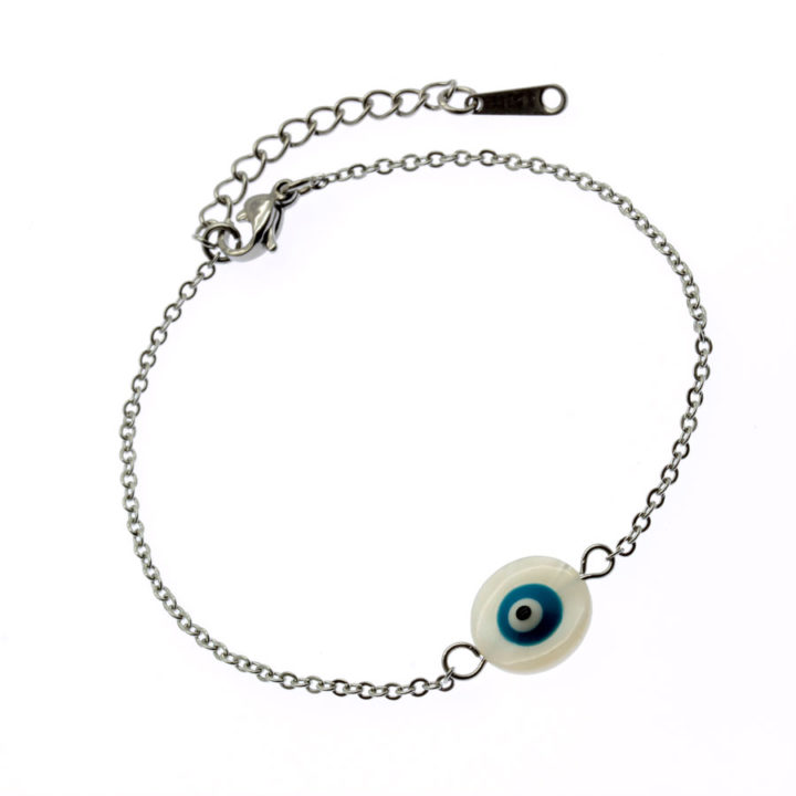 Pulseira aço com Olho Grego madrepérola
