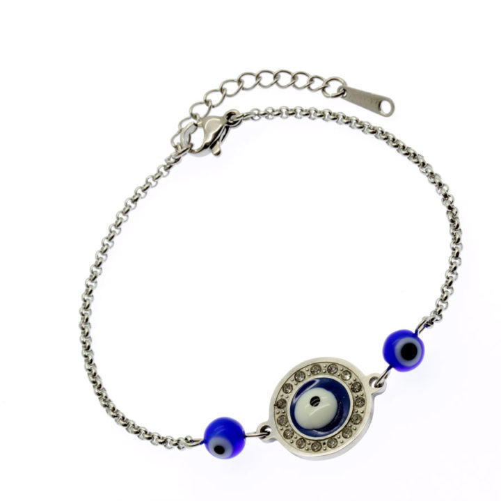 Pulseira aço com Olho Grego de zircónias Murano