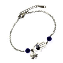 Pulseira aço mão de Fátima com Olho Grego
