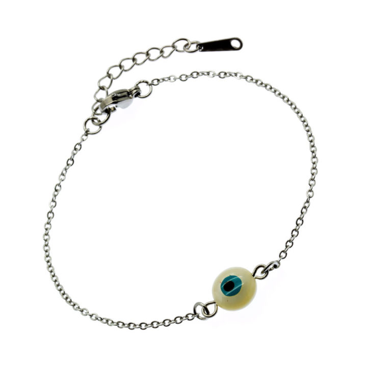 Pulseira aço com Olho Grego madrepérola