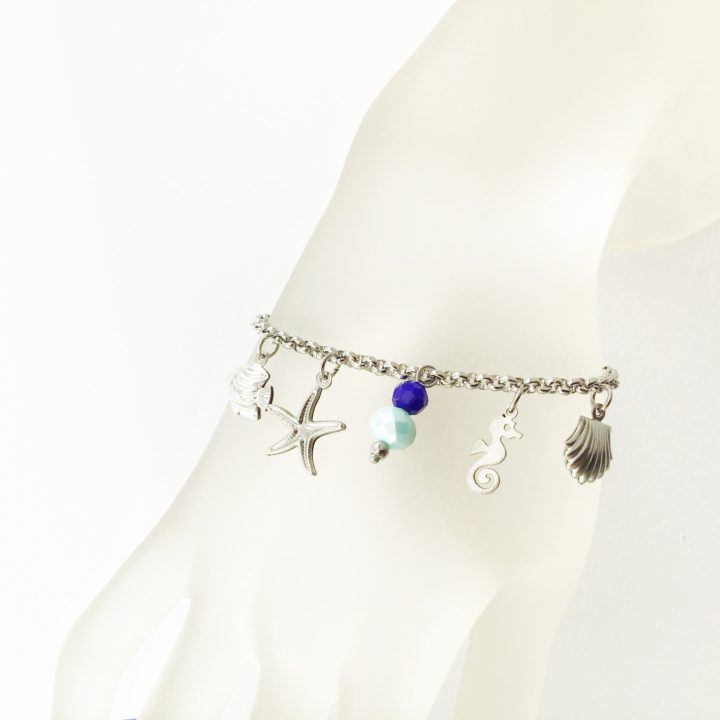 Pulseira aço com motivos do mar - azul
