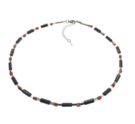 Colar madrepérola e hematite - vermelho e preto