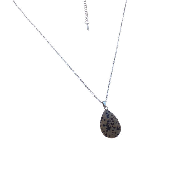 Colar aço com pedra natural Obsidiana Dálmata