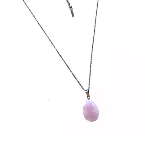 Colar aço com pedra natural Quartz Rosa