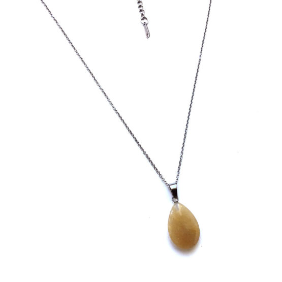 Colar aço com pedra natural Jade Amarela