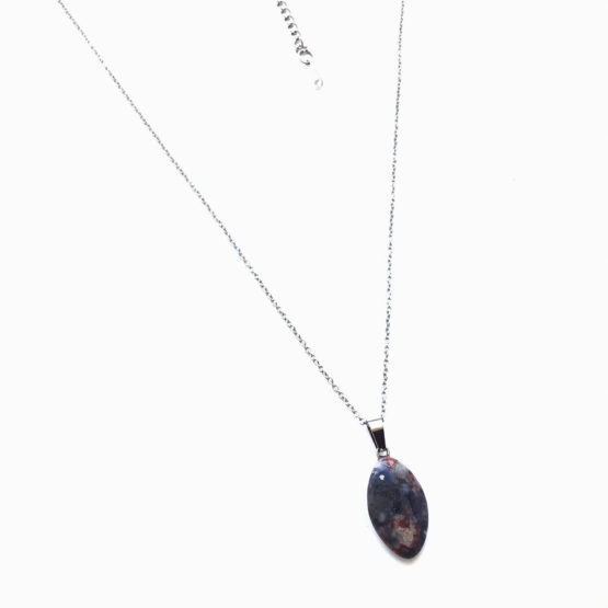 Colar aço com pedra natural Ágata Louca