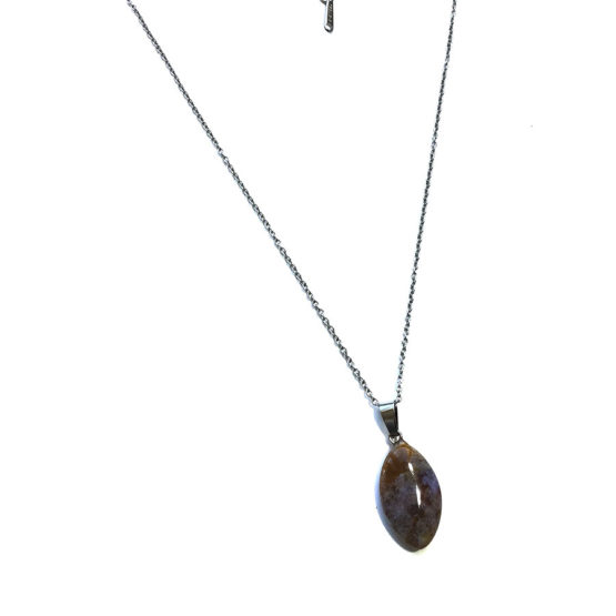 Colar aço com pedra natural Quartz fumado