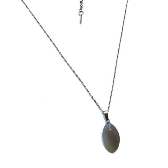 Colar aço com pedra natural Ágata cinzenta