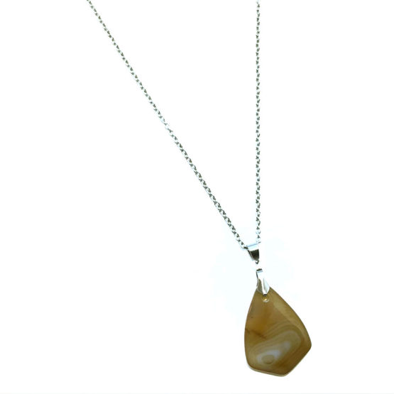 Colar aço com pedra natural Jaspe Madeira